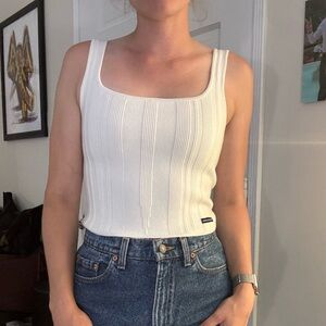 Calvin Klein Jeans Ivory Square Neck Crop Ribbed Knit Tank xs